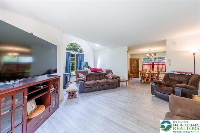 2175 Village Rd, Chestnuthill Twp, PA 18330 - living room featuring light wood-style flooring and a chandelier