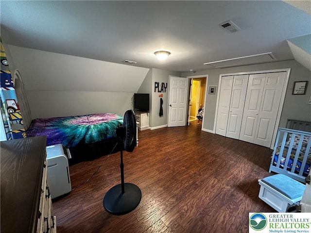 1701 Johns Rd, Chestnuthill Twp, PA 18330 - bedroom with attic access, wood finished floors, vaulted ceiling, and a closet