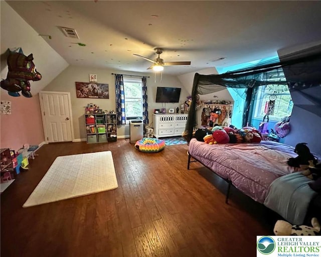 1701 Johns Rd, Chestnuthill Twp, PA 18330 - bedroom with hardwood / wood-style flooring, lofted ceiling, and ceiling fan