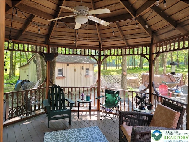 2048 Beaver Run Rd, Tobyhanna Twp, PA 18347 - deck featuring a gazebo and ceiling fan