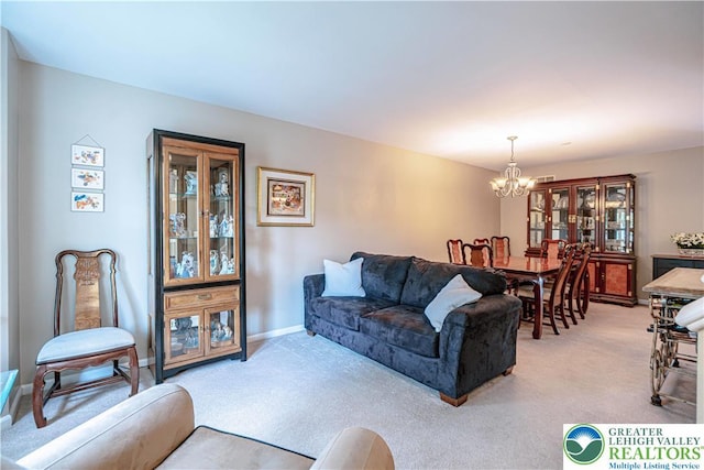 2877 Hope Ridge Dr, Bethlehem Twp, PA 18045 - living room with a chandelier and light carpet