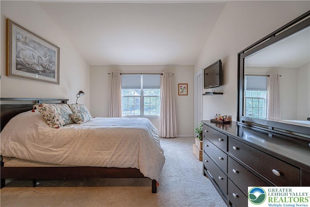 2877 Hope Ridge Dr, Bethlehem Twp, PA 18045 - bedroom with lofted ceiling, light colored carpet, and multiple windows