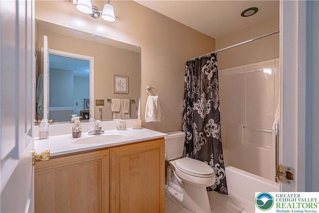 2877 Hope Ridge Dr, Bethlehem Twp, PA 18045 - bathroom featuring tile patterned floors, vanity, and shower / bath combo with shower curtain