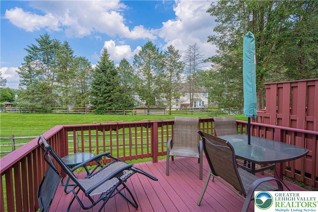 2877 Hope Ridge Dr, Bethlehem Twp, PA 18045 - wooden deck with outdoor dining area and a fenced backyard
