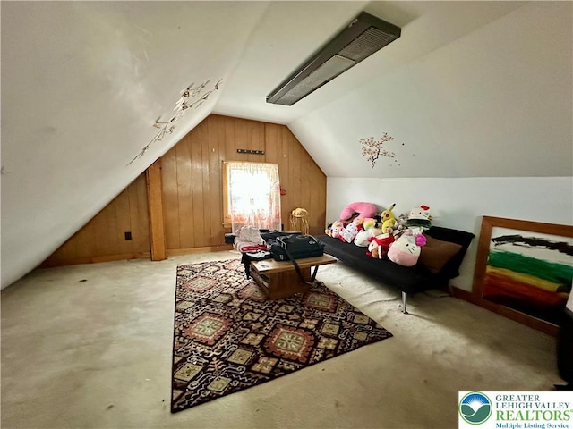 189 W 27th St, Northampton Boro, PA 18067 - bonus room featuring vaulted ceiling, wooden walls, and light colored carpet