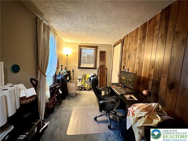 189 W 27th St, Northampton Boro, PA 18067 - carpeted home office with a textured ceiling and wood walls