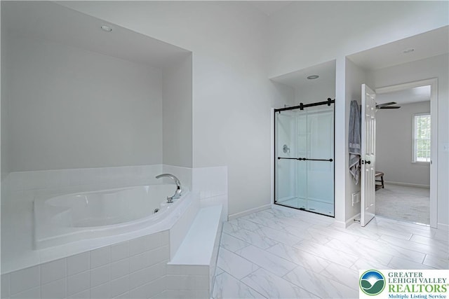 2029 Amherst Dr, Lower Saucon Twp, PA 18015 - bathroom with a bath, a shower stall, and marble finish floors