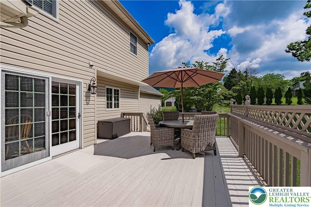 2029 Amherst Dr, Lower Saucon Twp, PA 18015 - wooden deck with outdoor dining area