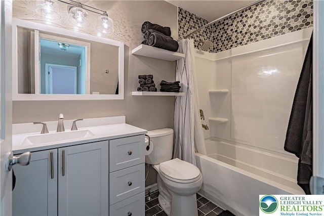 2029 Amherst Dr, Lower Saucon Twp, PA 18015 - full bathroom featuring shower / tub combo, vanity, and tile patterned floors