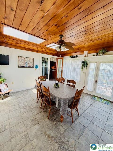 2734 Old Bethlehem Pike, Milford Twp, PA 18951 - dining area featuring wood ceiling, plenty of natural light, ceiling fan, and french doors