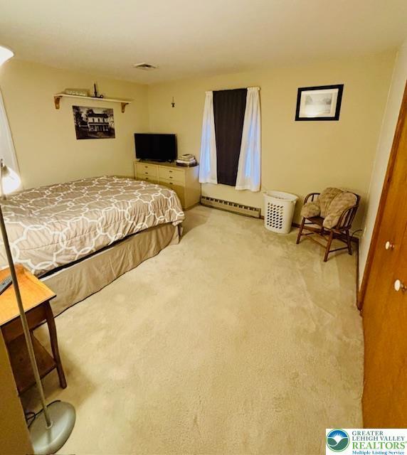2734 Old Bethlehem Pike, Milford Twp, PA 18951 - carpeted bedroom featuring a baseboard heating unit