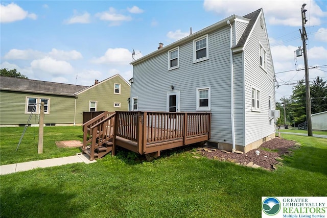 457 E Lawn Rd, Upper Nazareth Twp, PA 18064 - back of property with a wooden deck, a yard, and cooling unit