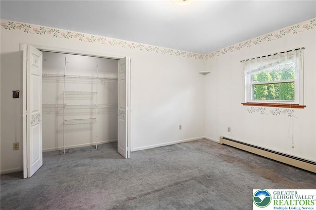 242 Schoeneck Ave, Nazareth Boro, PA 18064 - unfurnished bedroom with a baseboard heating unit, carpet flooring, and a closet