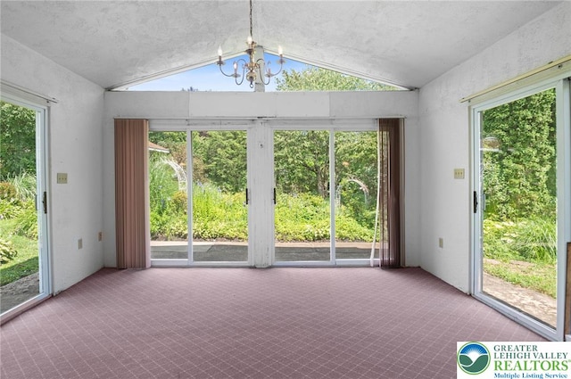242 Schoeneck Ave, Nazareth Boro, PA 18064 - unfurnished sunroom featuring lofted ceiling, a chandelier, and healthy amount of natural light