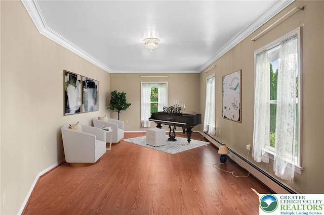 242 Schoeneck Ave, Nazareth Boro, PA 18064 - living area with ornamental molding, wood finished floors, and baseboard heating