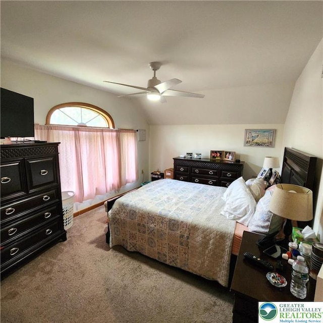 408 Sassafrass Way, Jackson Twp, PA 18360 - carpeted bedroom with lofted ceiling and a ceiling fan