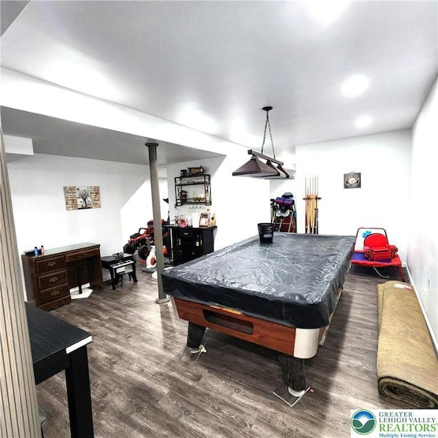408 Sassafrass Way, Jackson Twp, PA 18360 - playroom with dark wood-type flooring, billiards, and recessed lighting
