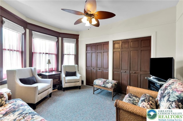 14 S 14th St, Easton, PA 18042 - living room featuring ceiling fan and carpet