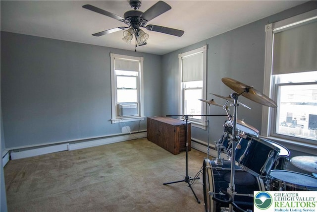 1666 Newport Ave, Northampton Boro, PA 18067 - interior space with carpet flooring, a baseboard radiator, a ceiling fan, and cooling unit