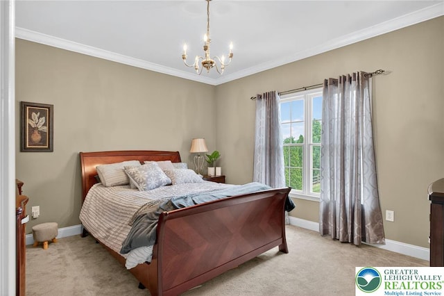 4508 Homestead Dr, Lower Nazareth Twp, PA 18064 - bedroom featuring a chandelier, light colored carpet, and crown molding