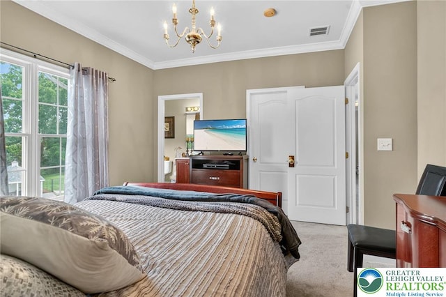 4508 Homestead Dr, Lower Nazareth Twp, PA 18064 - bedroom featuring a chandelier, carpet flooring, and crown molding