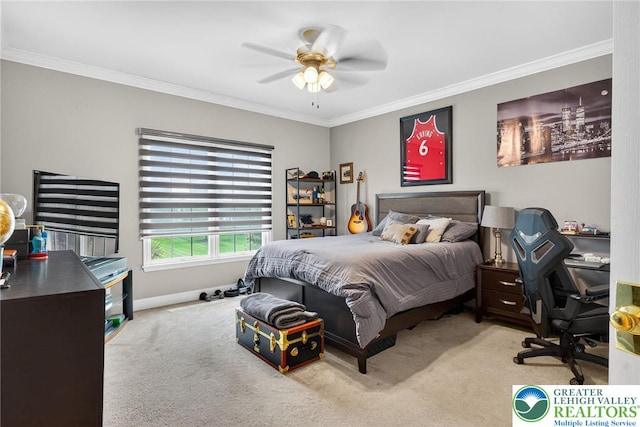 4508 Homestead Dr, Lower Nazareth Twp, PA 18064 - carpeted bedroom featuring ornamental molding, a desk, and a ceiling fan
