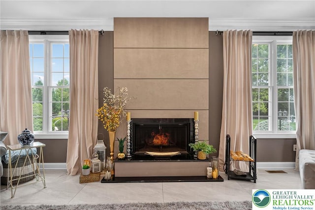 4508 Homestead Dr, Lower Nazareth Twp, PA 18064 - detailed view of ornamental molding and a warm lit fireplace