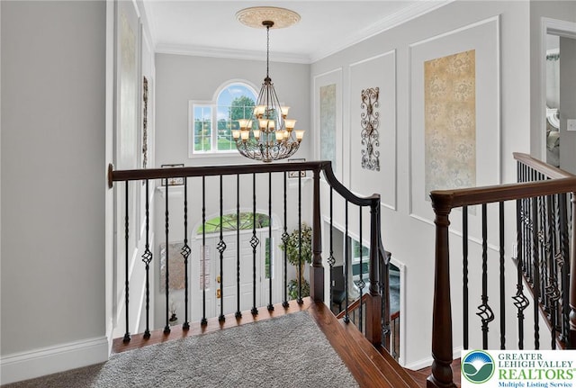 4508 Homestead Dr, Lower Nazareth Twp, PA 18064 - stairway featuring a chandelier and ornamental molding