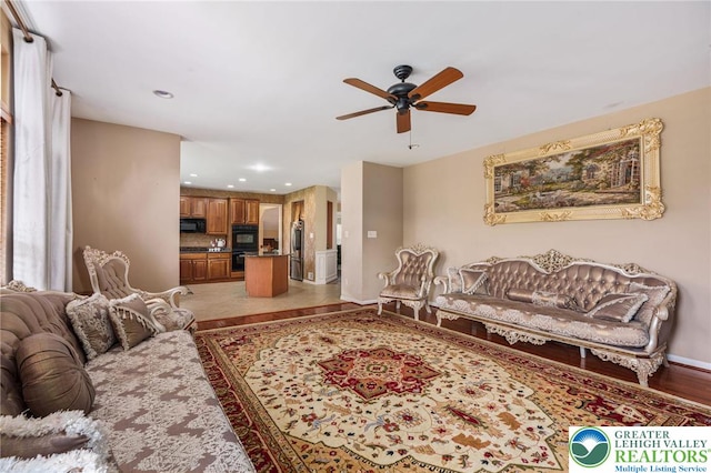 232 S 33rd St, South Whitehall Twp, PA 18104 - living room with a ceiling fan, light wood-type flooring, and recessed lighting