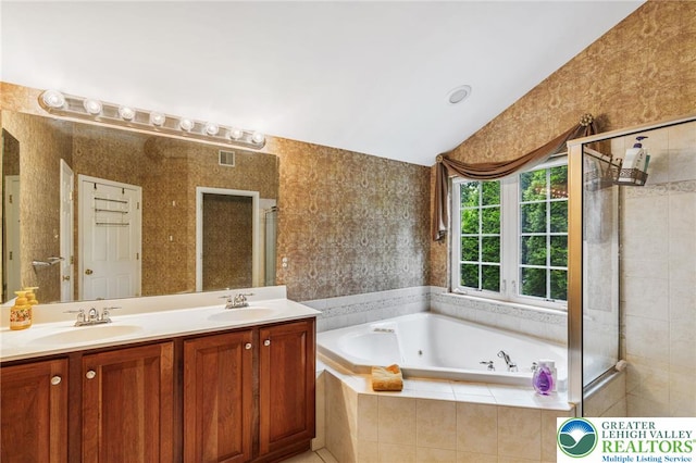 232 S 33rd St, South Whitehall Twp, PA 18104 - full bathroom with a stall shower, a whirlpool tub, and double vanity