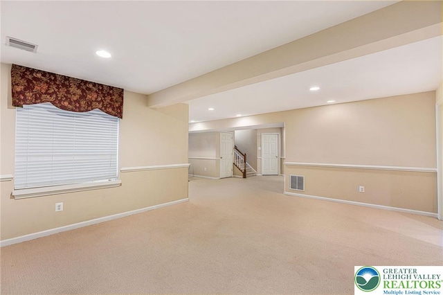 232 S 33rd St, South Whitehall Twp, PA 18104 - unfurnished room with carpet flooring, stairs, and recessed lighting