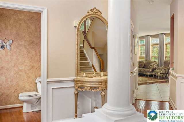 232 S 33rd St, South Whitehall Twp, PA 18104 - bathroom with hardwood / wood-style flooring and decorative columns