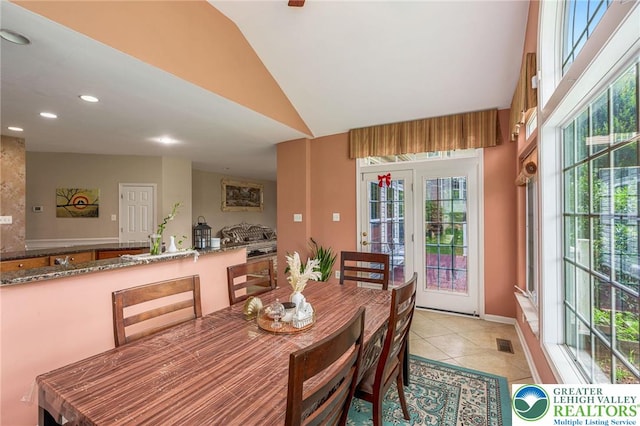 232 S 33rd St, South Whitehall Twp, PA 18104 - dining area with lofted ceiling, light tile patterned flooring, and recessed lighting