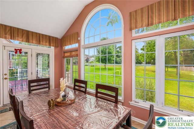 232 S 33rd St, South Whitehall Twp, PA 18104 - sunroom featuring high vaulted ceiling, french doors, and tile patterned floors