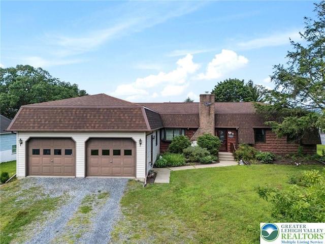 7438 Rte 309, Lynn Twp, PA 18066 - view of front of house with driveway, a chimney, roof with shingles, and a front yard