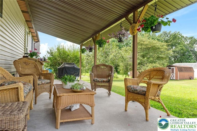 7438 Rte 309, Lynn Twp, PA 18066 - view of patio / terrace featuring a grill and a storage shed