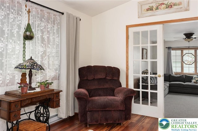 7438 Rte 309, Lynn Twp, PA 18066 - sitting room with wood finished floors, french doors, and a ceiling fan