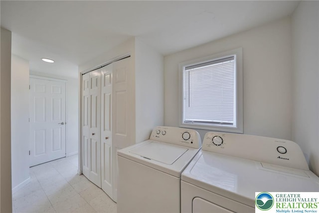 5758 Lower Macungie Rd, Lower Macungie Twp, PA 18062 - laundry area with washing machine and clothes dryer, recessed lighting, and light flooring