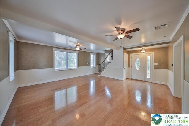 5758 Lower Macungie Rd, Lower Macungie Twp, PA 18062 - foyer with a ceiling fan, stairs, and light wood-style flooring