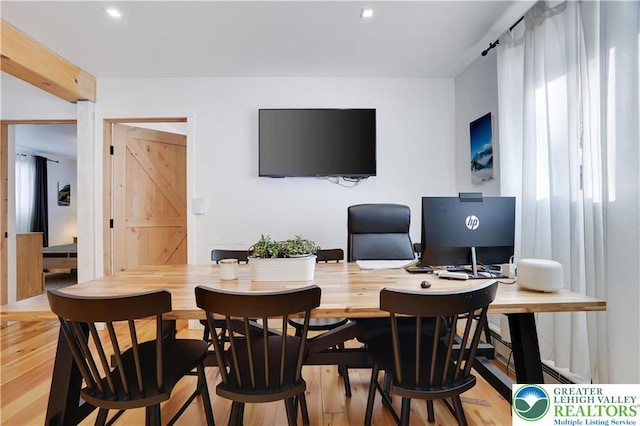 9379 Fairmount, Coolbaugh Twp, PA 18466 - home office featuring light wood-style flooring and recessed lighting