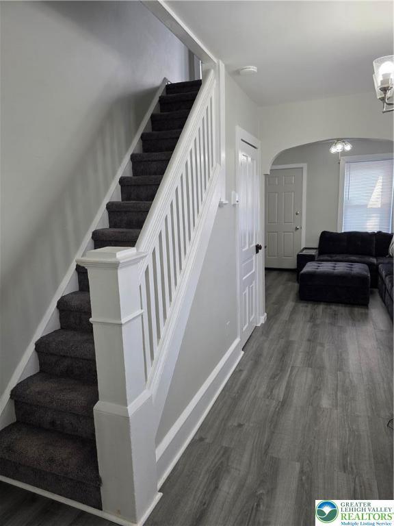1523 Cedar St, Northampton Boro, PA 18067 - stairs featuring wood finished floors and arched walkways