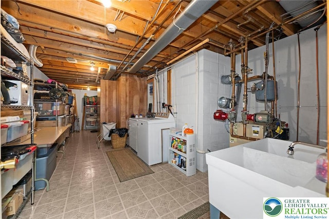 4661 Hillside Rd, Coplay Boro, PA 18037 - unfinished below grade area featuring washing machine and dryer and concrete block wall