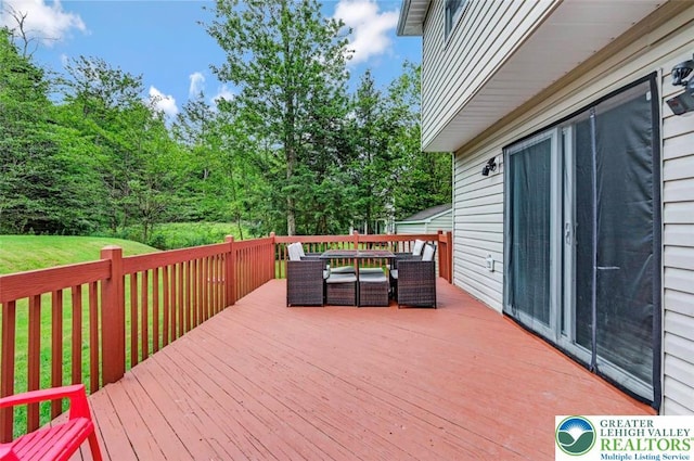 5117 Hounds Ear Rd, Coolbaugh Twp, PA 18466 - wooden terrace with outdoor dining space