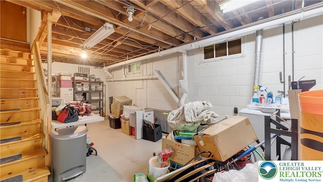 2930 Green Pond, Palmer Twp, PA 18045 - unfinished below grade area featuring stairs and concrete block wall