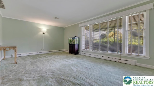 2930 Green Pond, Palmer Twp, PA 18045 - unfurnished room with a baseboard heating unit, crown molding, and carpet floors