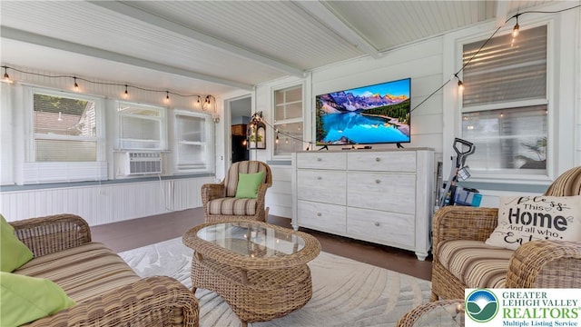 2930 Green Pond, Palmer Twp, PA 18045 - living room with cooling unit and beam ceiling