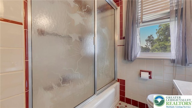 2930 Green Pond, Palmer Twp, PA 18045 - full bathroom with vanity, shower / bath combination with glass door, and tile walls