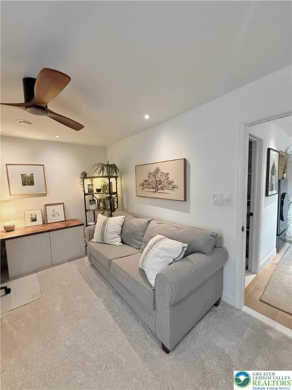 12 Concord Ct, Easton, PA 18040 - carpeted living area with recessed lighting and a ceiling fan
