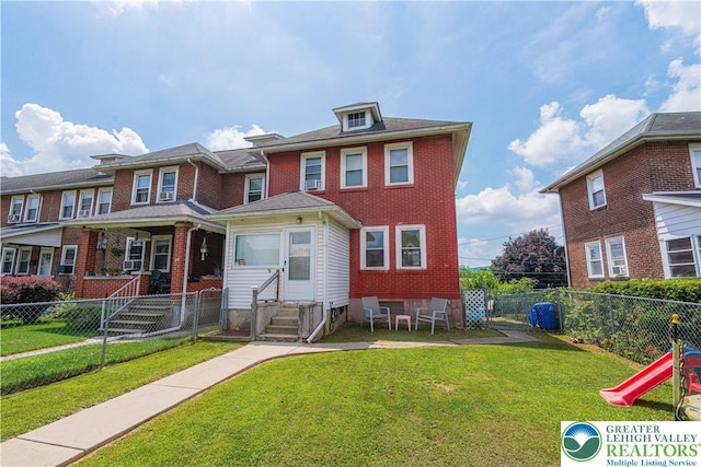 858 Radclyffe St, Bethlehem City, PA 18017 - american foursquare style home featuring a playground, brick siding, and entry steps
