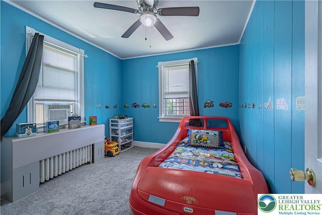 858 Radclyffe St, Bethlehem City, PA 18017 - bedroom featuring carpet, cooling unit, ceiling fan, and ornamental molding